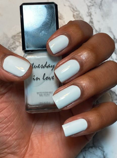 Tuesday in Love Off White With Light Powder Blue Nail Polish 15ML
